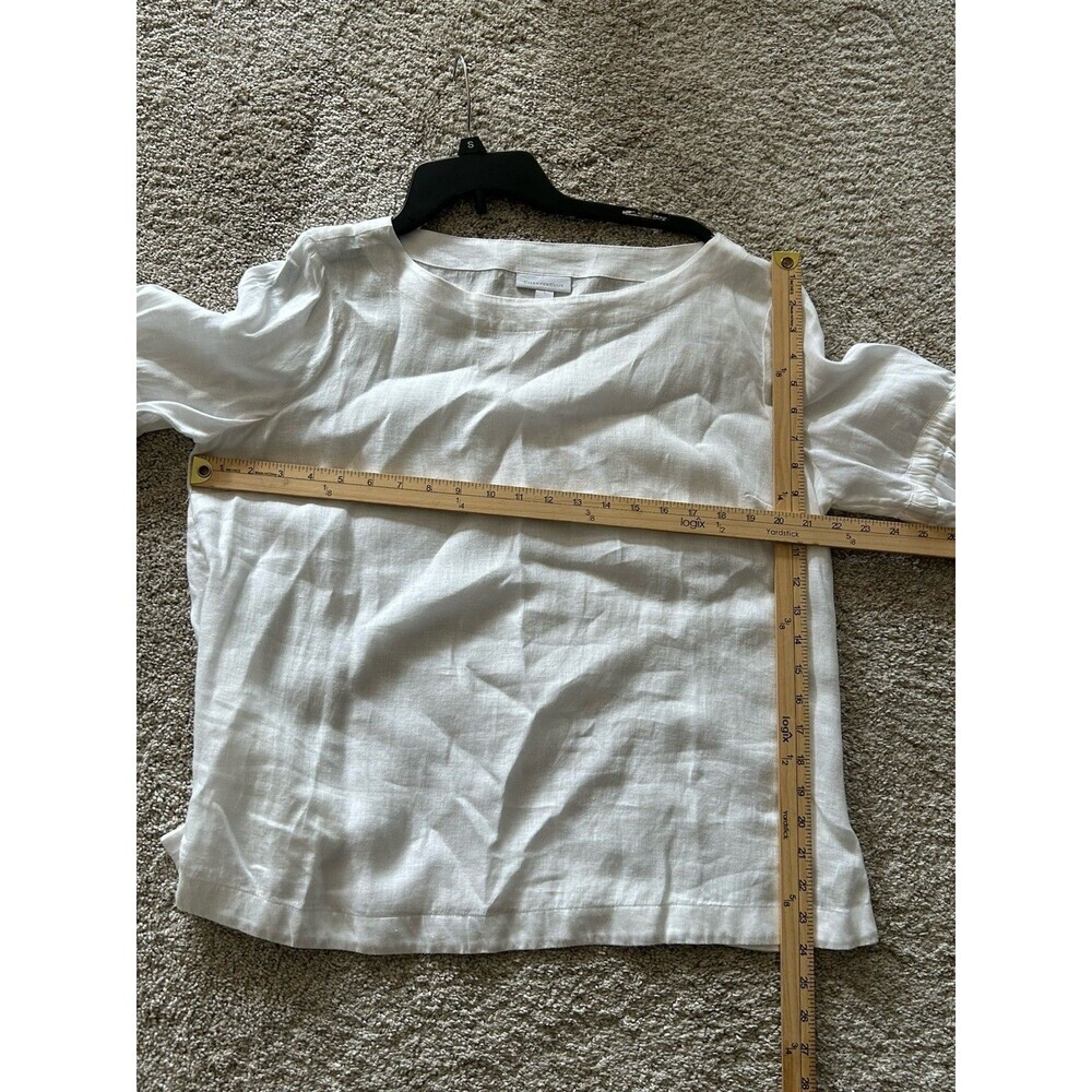 Charter Club Shirt Women’s Linen Boho 3/4 BowSleeve Boat Neck Solid White Blouse - Picture 5 of 7